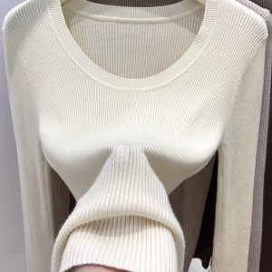 Women's Crew Neck Knit Sweater 2026 Fall Winter Slim Fit Pullover Base Layer
