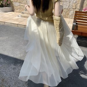 2026 Summer French A-Line Pleated Tulle Mermaid Skirt for Women