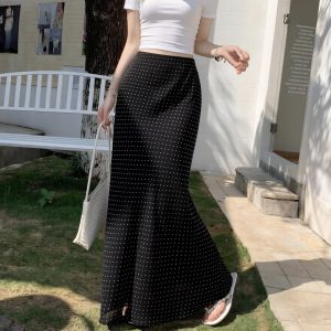 Korean Retro Polka Dot Chiffon Skirt for Women 2026 Summer High-End Drape A-Line Mermaid Bodycon Skirt