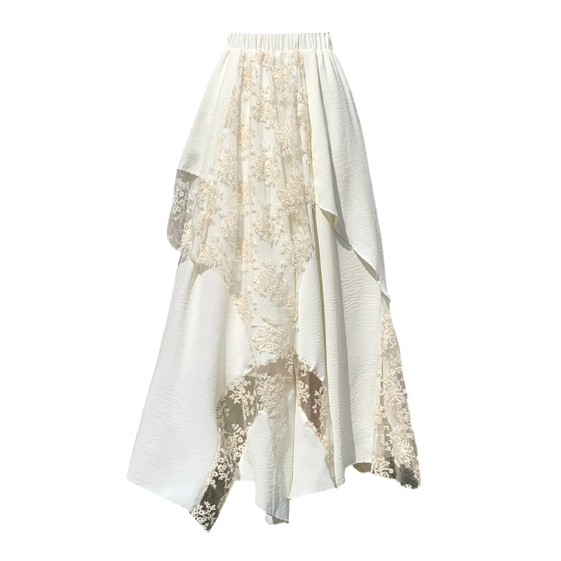 2026 Spring Summer A-Line Maxi Skirt with Irregular Lace Trim Plus Size Women's Design - Image 5
