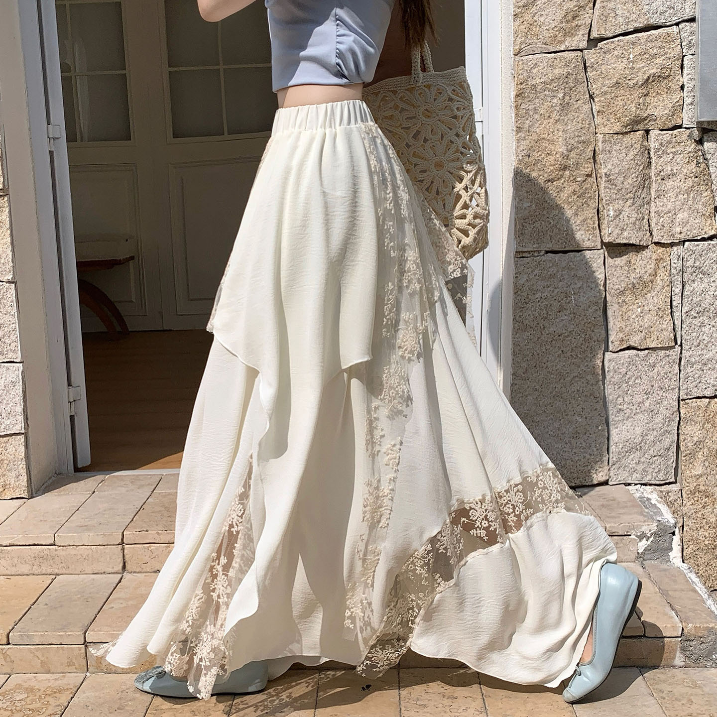 2026 Spring Summer A-Line Maxi Skirt with Irregular Lace Trim Plus Size Women's Design - Image 3
