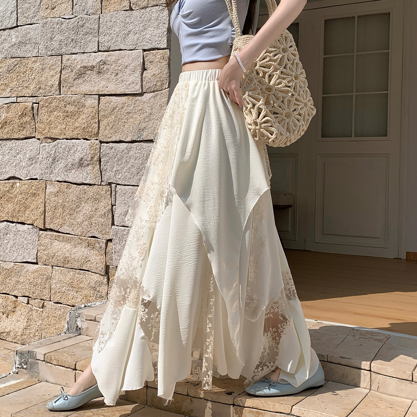 2026 Spring Summer A-Line Maxi Skirt with Irregular Lace Trim Plus Size Women's Design - Image 2