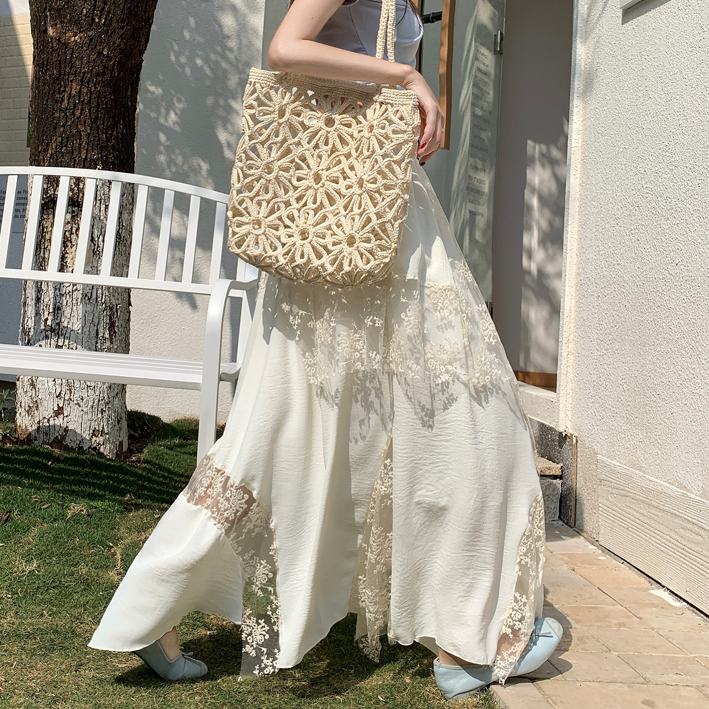 2026 Spring Summer A-Line Maxi Skirt with Irregular Lace Trim Plus Size Women's Design - Image 4