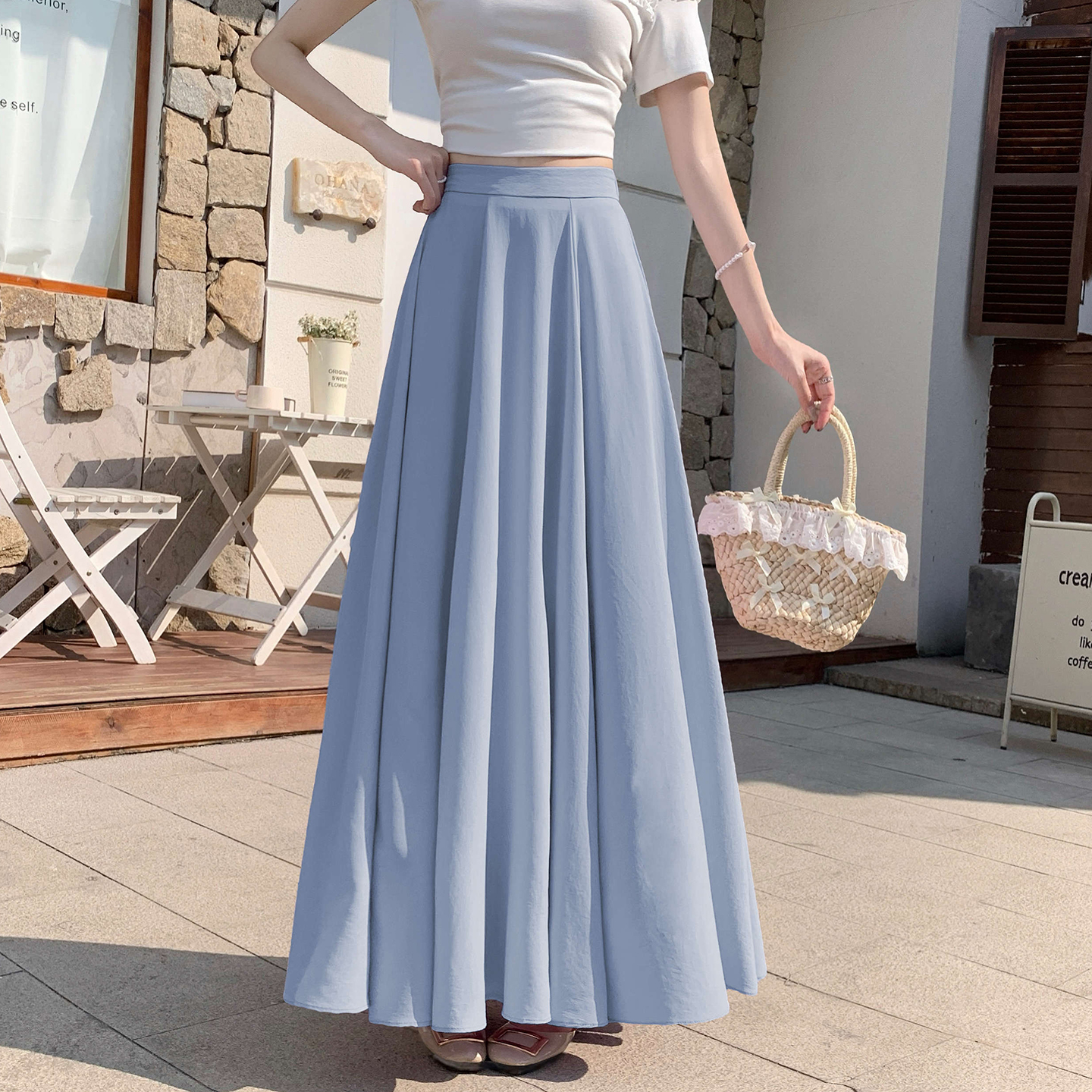 Korean Chiffon High Waist A-Line Pleated Midi Skirt for Women - Image 4