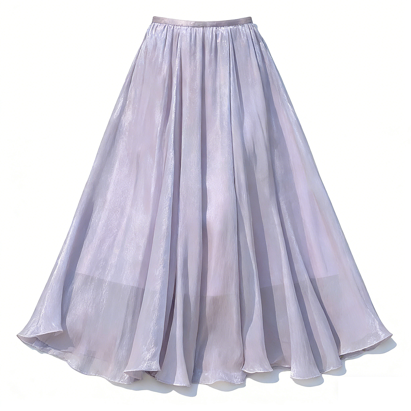 Women's French Style Shimmering Pleated A-Line Mesh Skirt Summer Lightweight Flowy Long Skirt - Image 5