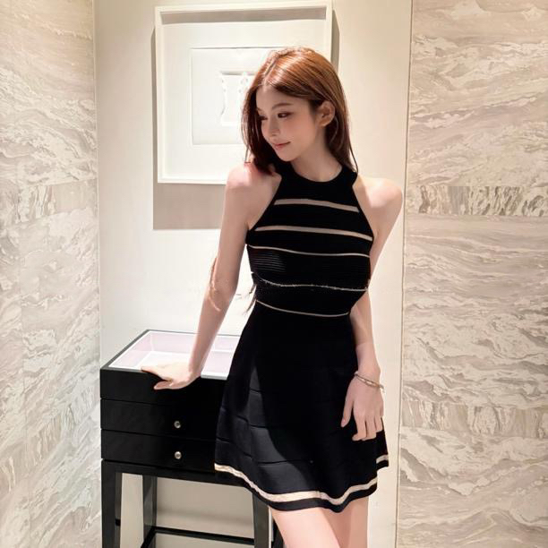 FAY Semi-Sheer Poetry Black Striped Sleeveless A-Line Dress - Style 9f5ef1 - Image 3