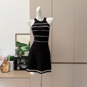 Sleeveless Dress Women Summer Hollow Waist Knit Commute Dress