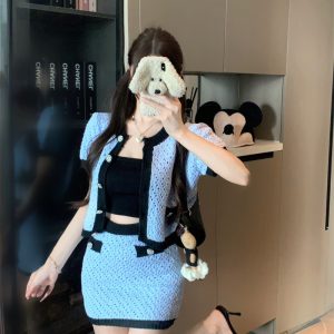 Women's 3-Piece Knit Set: Cami, Cardigan & Skirt