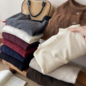 Women's Soft Half-High Mock Neck Knit Sweater Retro Layering Top