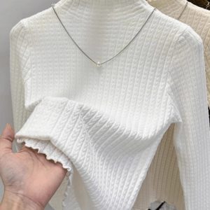 Autumn Winter 2026 New Ruffle Half High Neck Soft Sweater Women Slim Knit Base Top